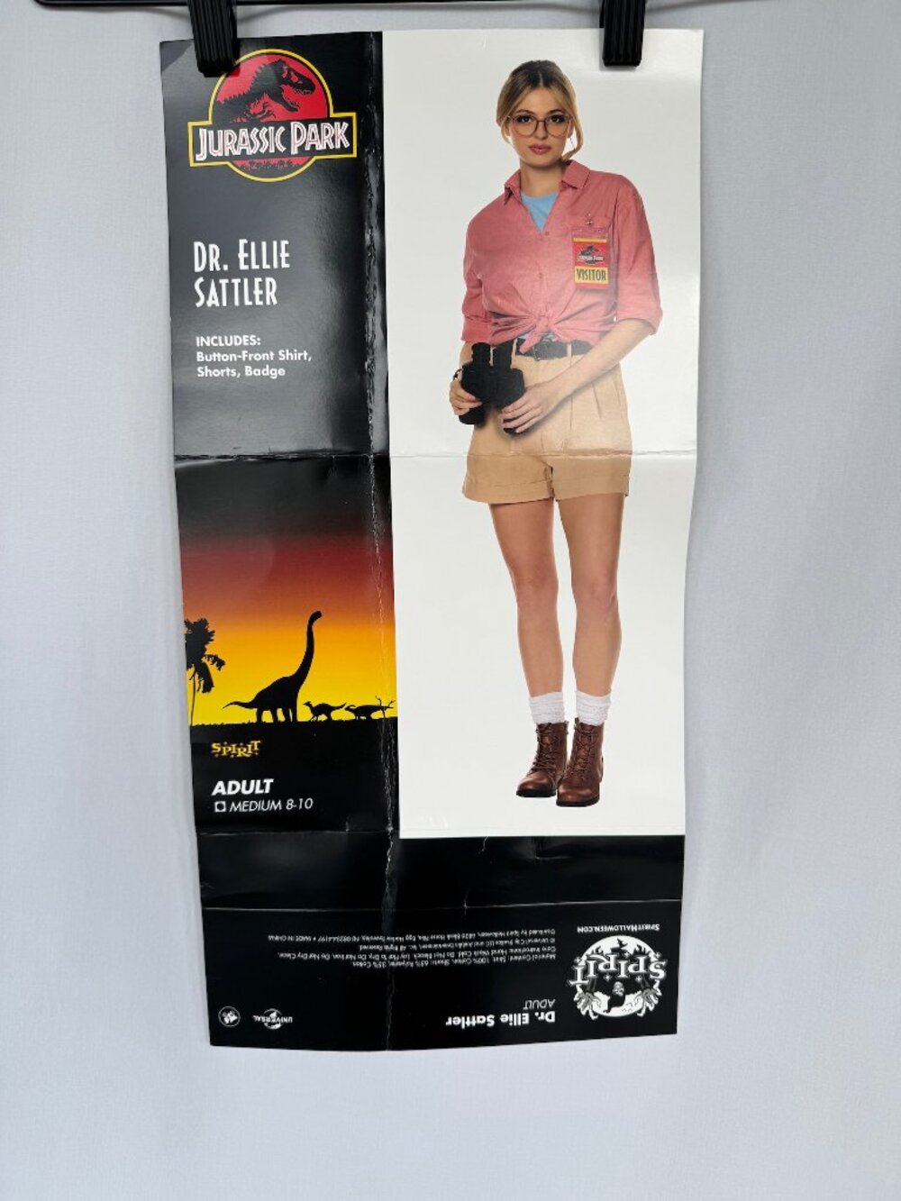 Spirit Jurassic Park Dr Ellie Sattler Costume Adult M 8-10 Shirt Shorts Badge